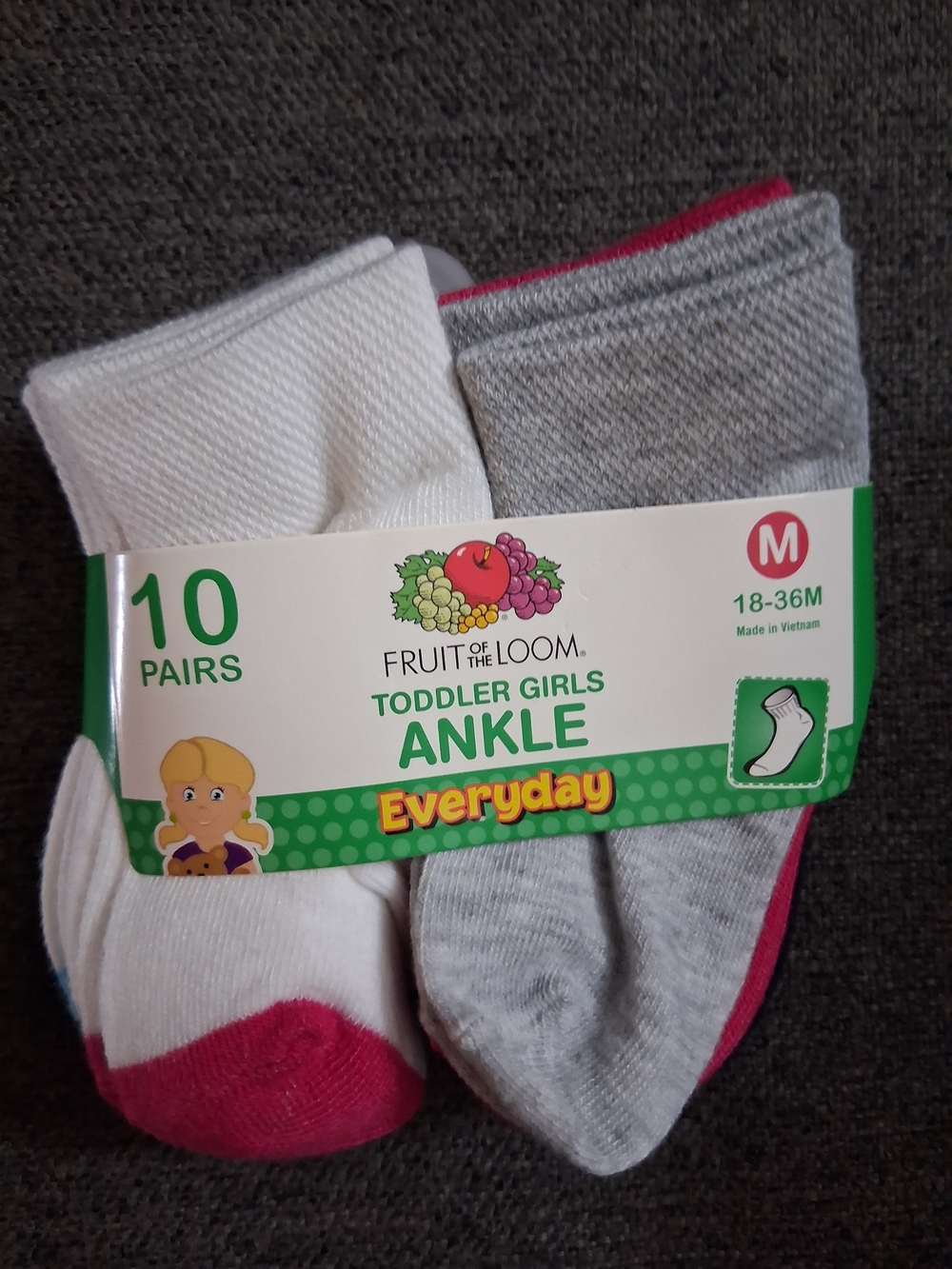 Fruit of the Loom Everyday Ankle Socks Toddler Girls Ankle Socks Size 18-36M NWT